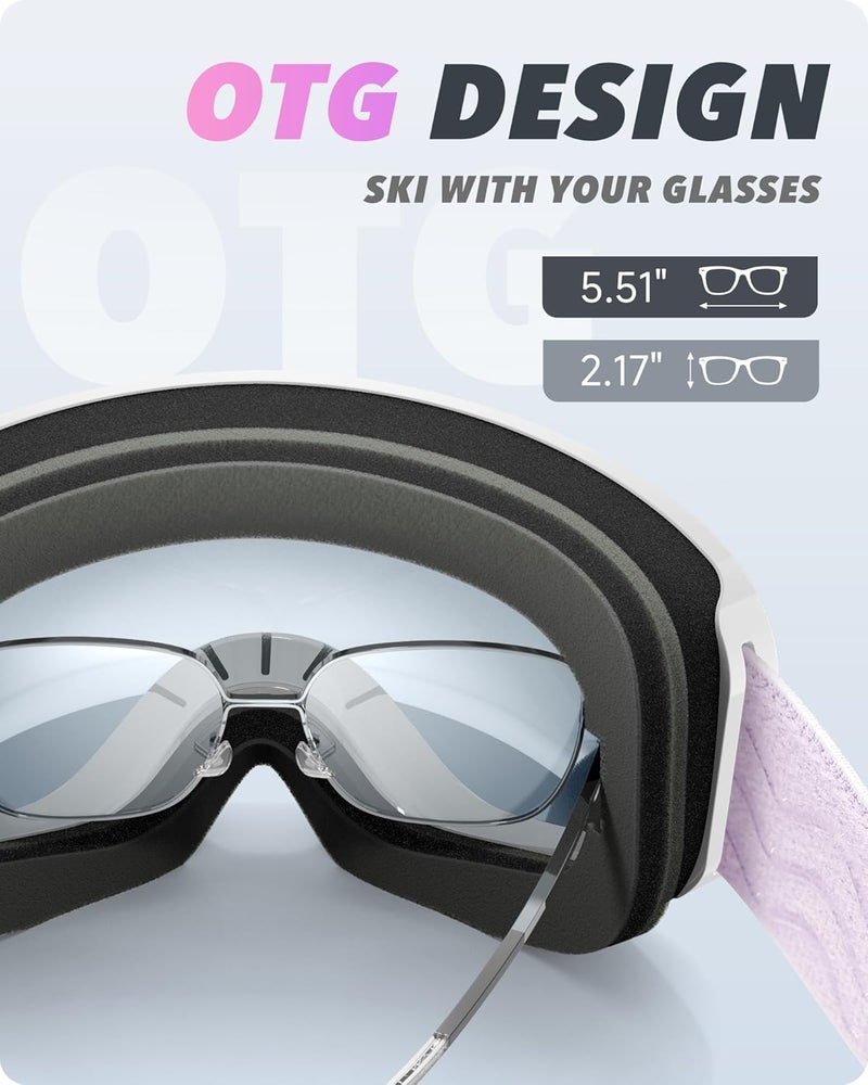 RIOROO Ski Goggles Snowboard Goggles for Men Women Adults Youth,Over Glasses OTG/100% UV Protection/Anti-fog/Wide Vision - Image 5